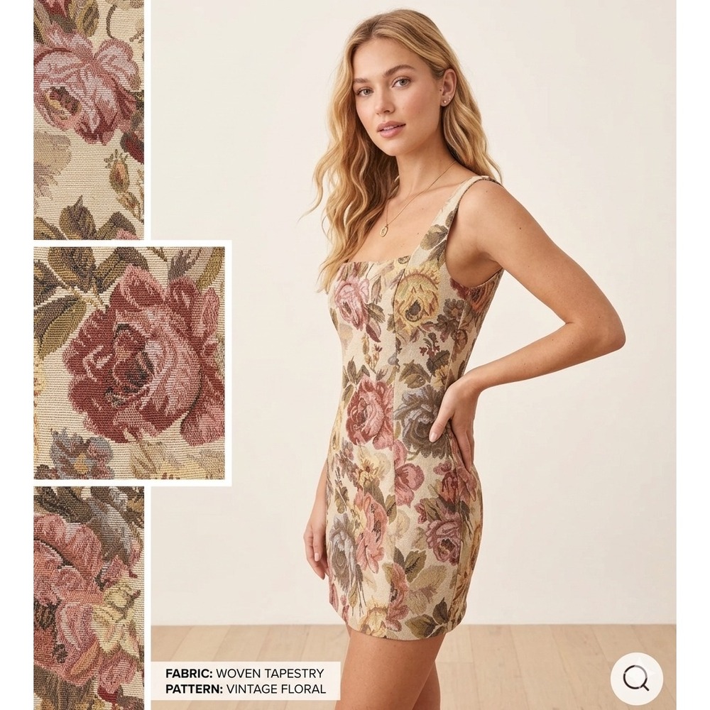 Petal & Pup Awhina Floral Jacquard Tapestry Mini Dress Vintage Smocked Back US 8